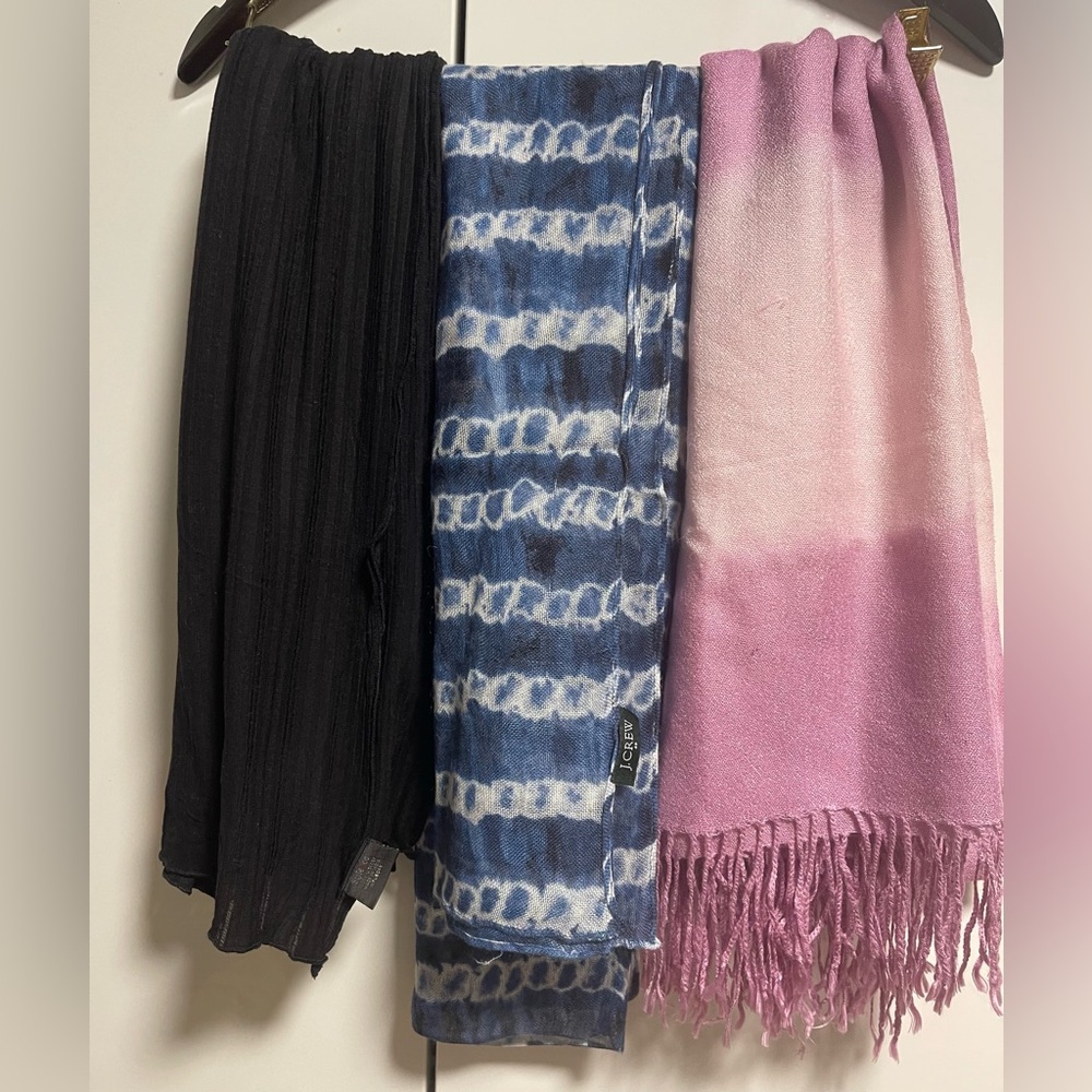 Stylish Scarf Trio in Black, Blue, and Pink
